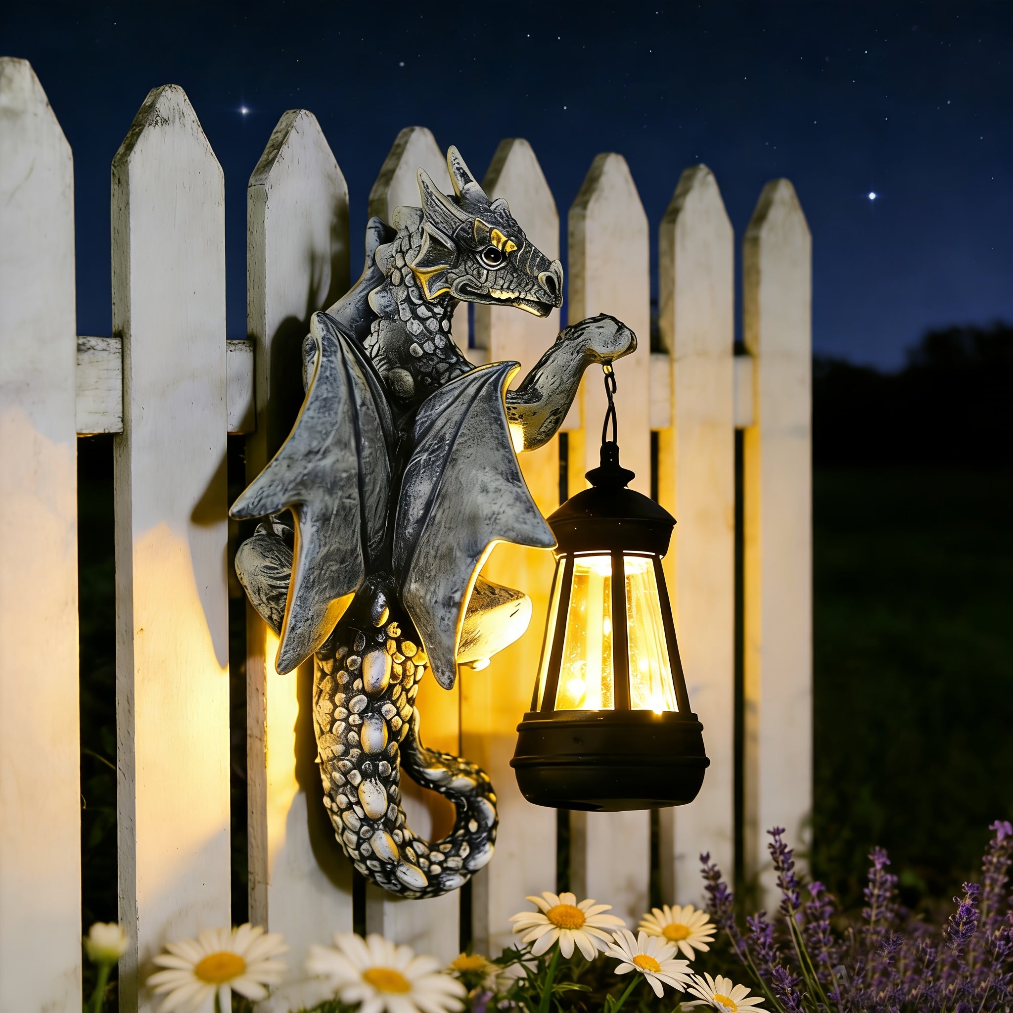 Dragon Statue Solar Outdoor Statue Garden Light, Dragon Shape Night Light, 9.25-Inch Outdoor Decorative Light, Can Be Mounted on Trees, Walls, Fences, Perfect Birthday, Housewarming Gift for Dragon Fans