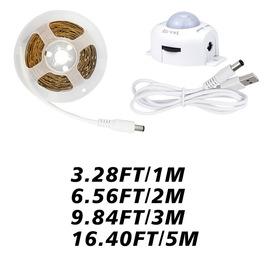 1个 3-16 英尺 智能移动侦测冷白光 LED 灯带 - USB 供电自动开关，非常适合楼梯、衣柜、厨房、卧室和走廊的低电压人体感应灯条