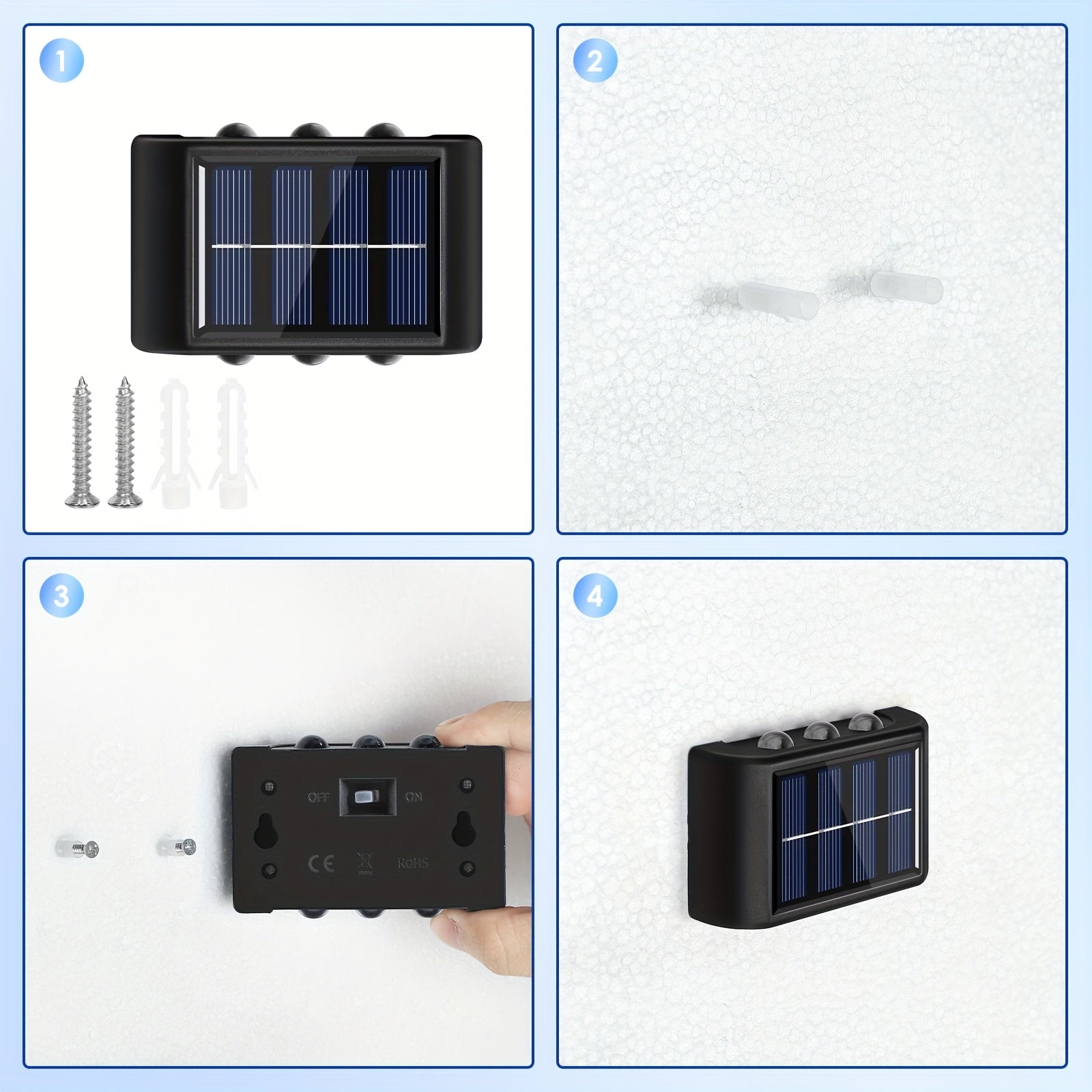 Four Sets Solar Wall Light, 6 LED Beads Outdoor Wall Light, Up and Down Lighting, Light Sensor, Suitable for Courtyard, Porch, Fence, Patio Lighting Wall Light, Holiday Atmosphere Decorative Light Fixture
