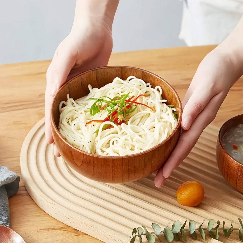 Japanese Vintage Solid Wood Bowl – Anti-Scald Protection for Home Use, Travel & Takeout Camping Drop-Proof Bowl, Kitchen Utensil – Rice Bowl, Noodle Bowl, Soup Bowl, Salad Bowl, Fruit Bowl, Jam Wooden Bowl