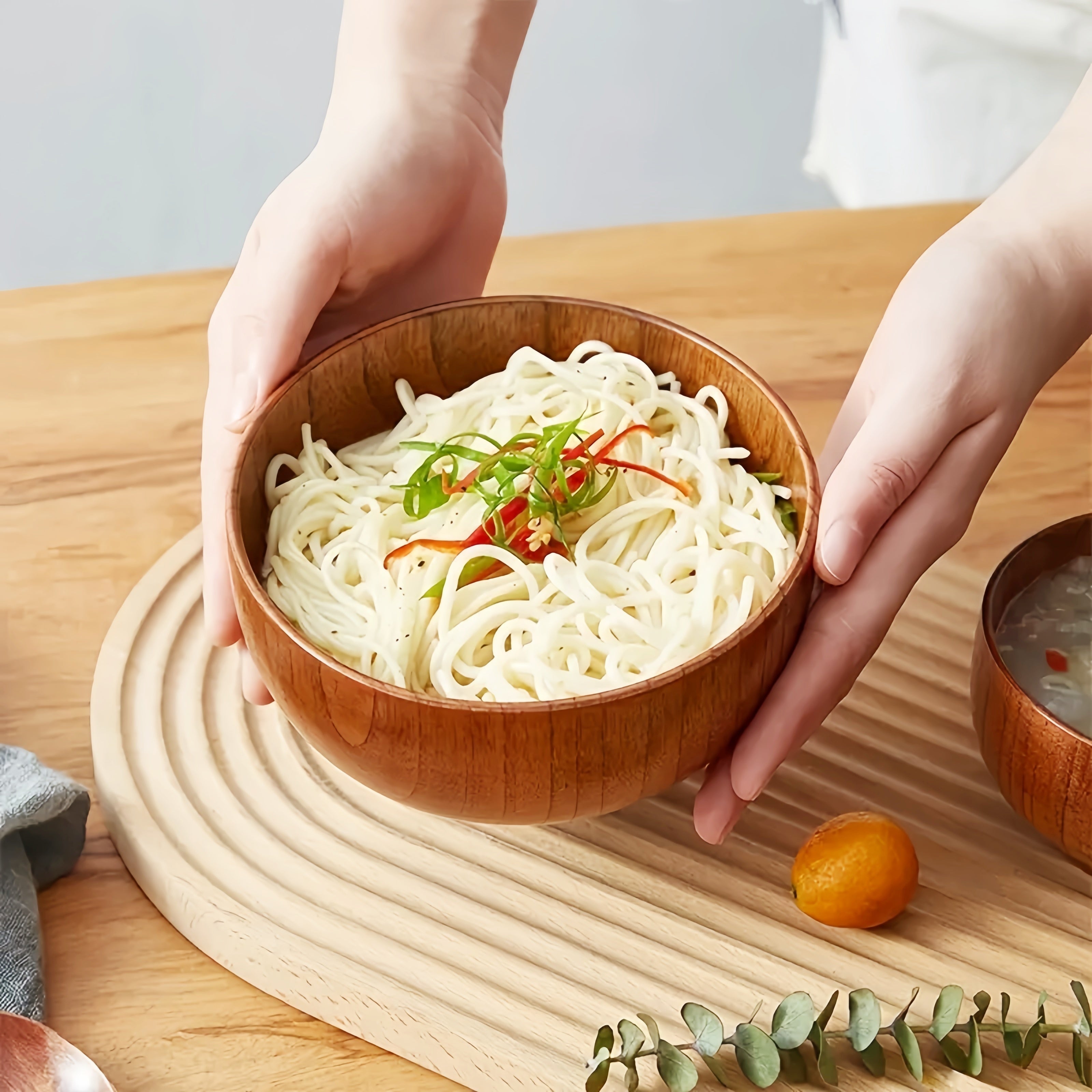 Japanese Vintage Solid Wood Bowl – Anti-Scald Protection for Home Use, Travel & Takeout Camping Drop-Proof Bowl, Kitchen Utensil – Rice Bowl, Noodle Bowl, Soup Bowl, Salad Bowl, Fruit Bowl, Jam Wooden Bowl