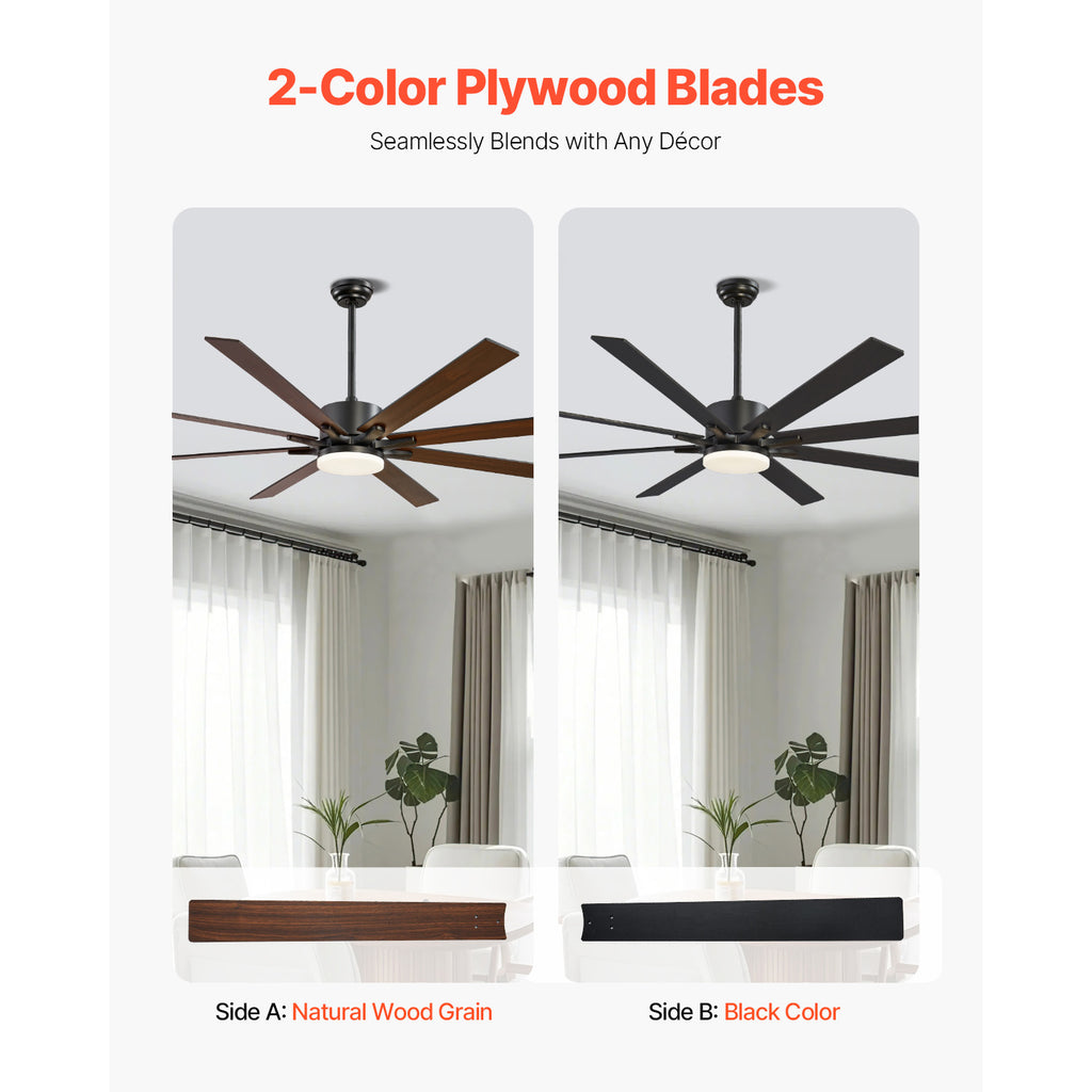 72 Inch Ceiling Fan with Light, 6 Speed Remote Control, Reversible Motor, Coffee Black Color