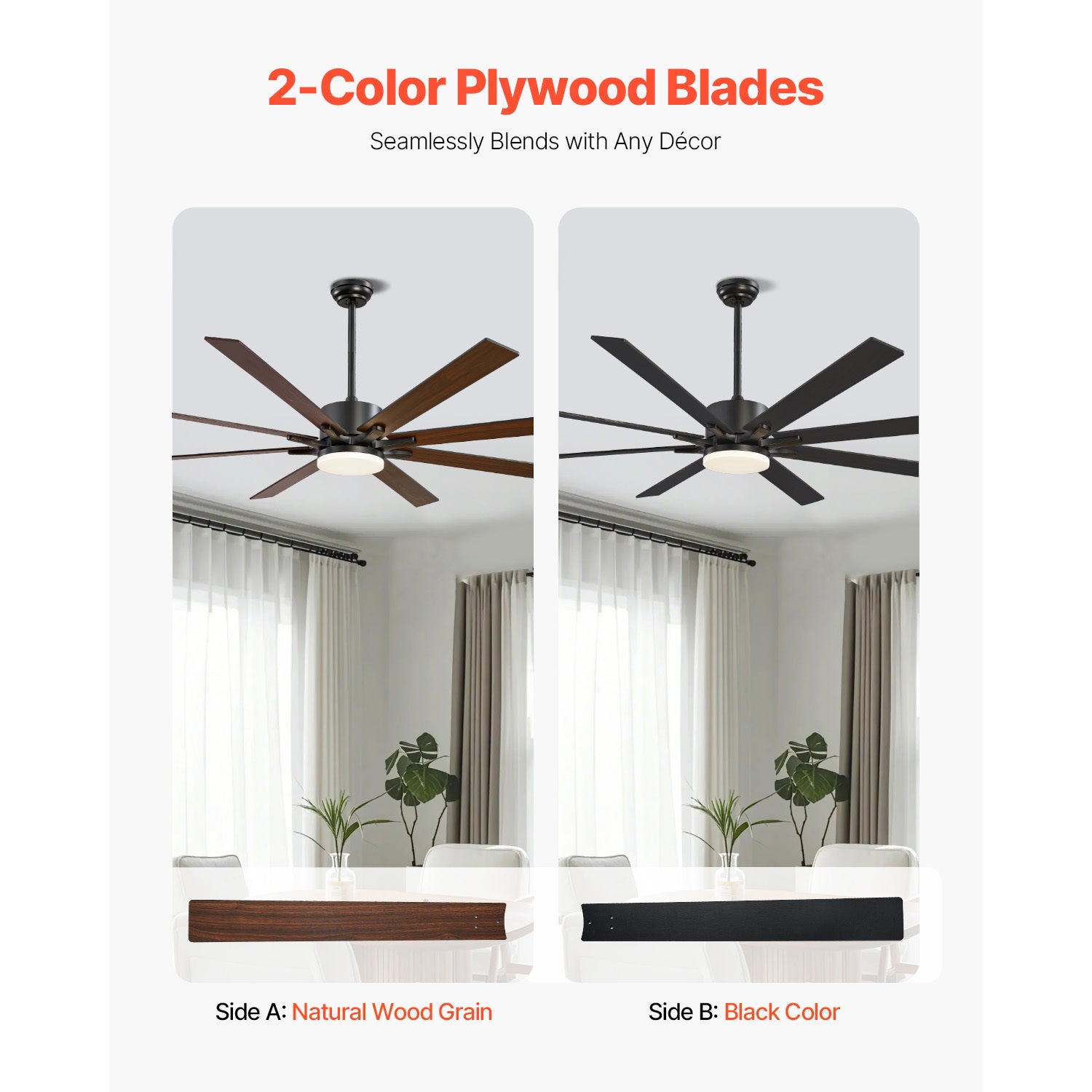 72 Inch Ceiling Fan with Light, 6 Speed Remote Control, Reversible Motor, Coffee Black Color