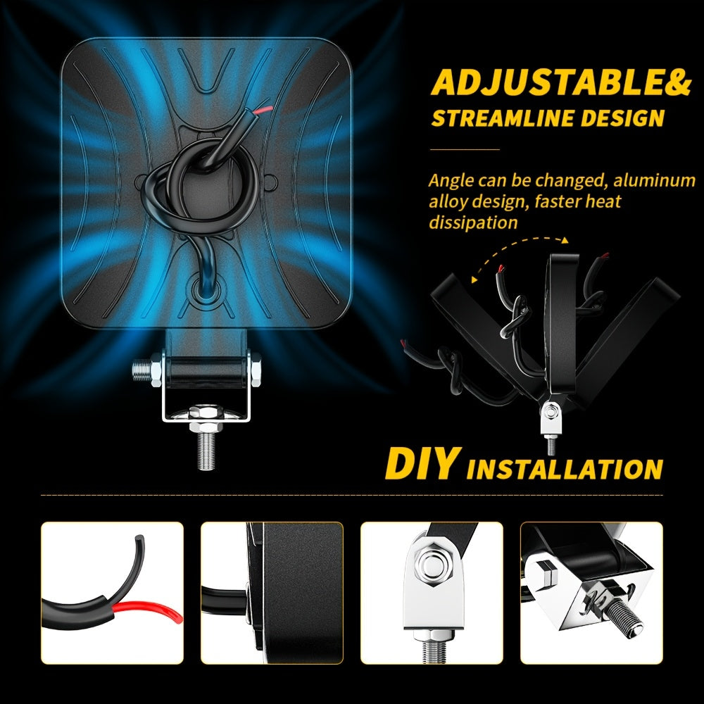 1pc 3-Inch Square LED Service Light, Multi-Function Work Light (DC9-36V, 2835SMD, 18LED, 12W, 1200LM, 6500K), Compatible with Volkswagen, BMW, Chevrolet, Toyota, Ford, Tesla, Honda, Nissan, Peugeot, Renault, Mercedes-Benz, Audi