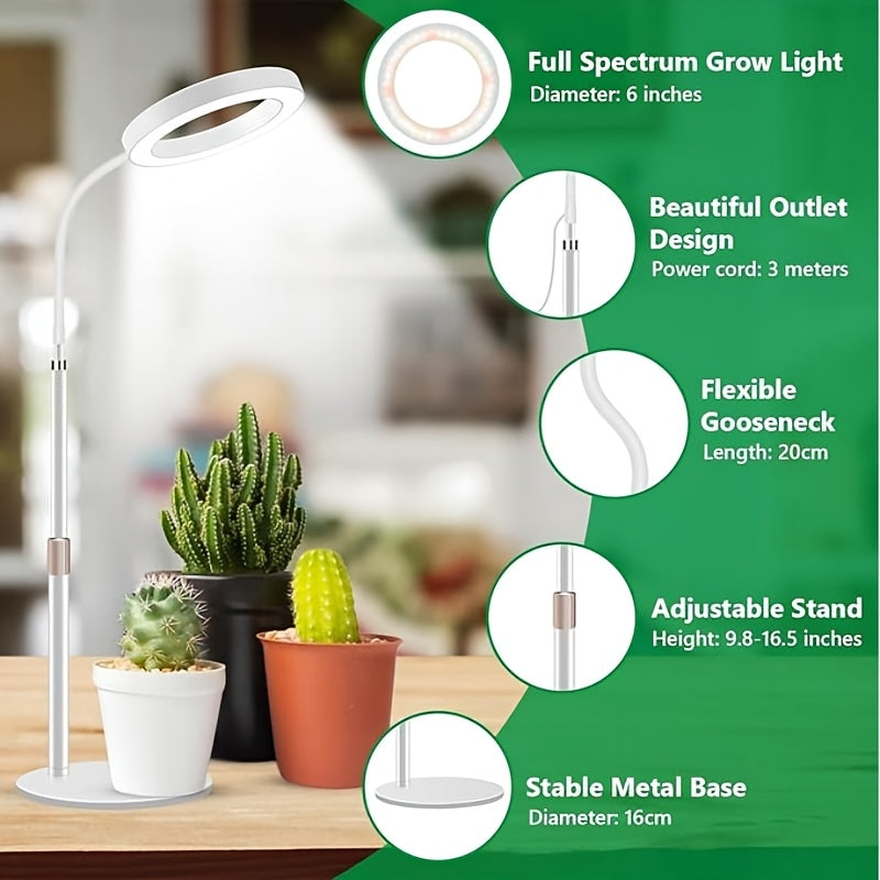 Large USB Flexible Gooseneck Plant Light, Dimmable, Wide Base, Full Spectrum, Indoor Plant Grow Lamp, Retractable Floor Standing, 3/9/12H Adjustable Timer, Full Spectrum Indoor Flower Lighting, Housewarming Gift, All-Season Plant Light