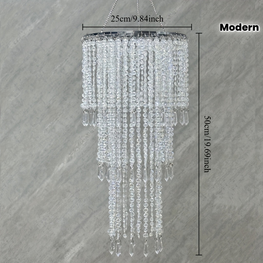 Vectolum wedding bridal room bedside colorful decorative modern bead hanging decoration (W25cm/9.84in x H50cm/19.69in), 3-layer bead decorative cover, ceiling pendant light bead decorative cover