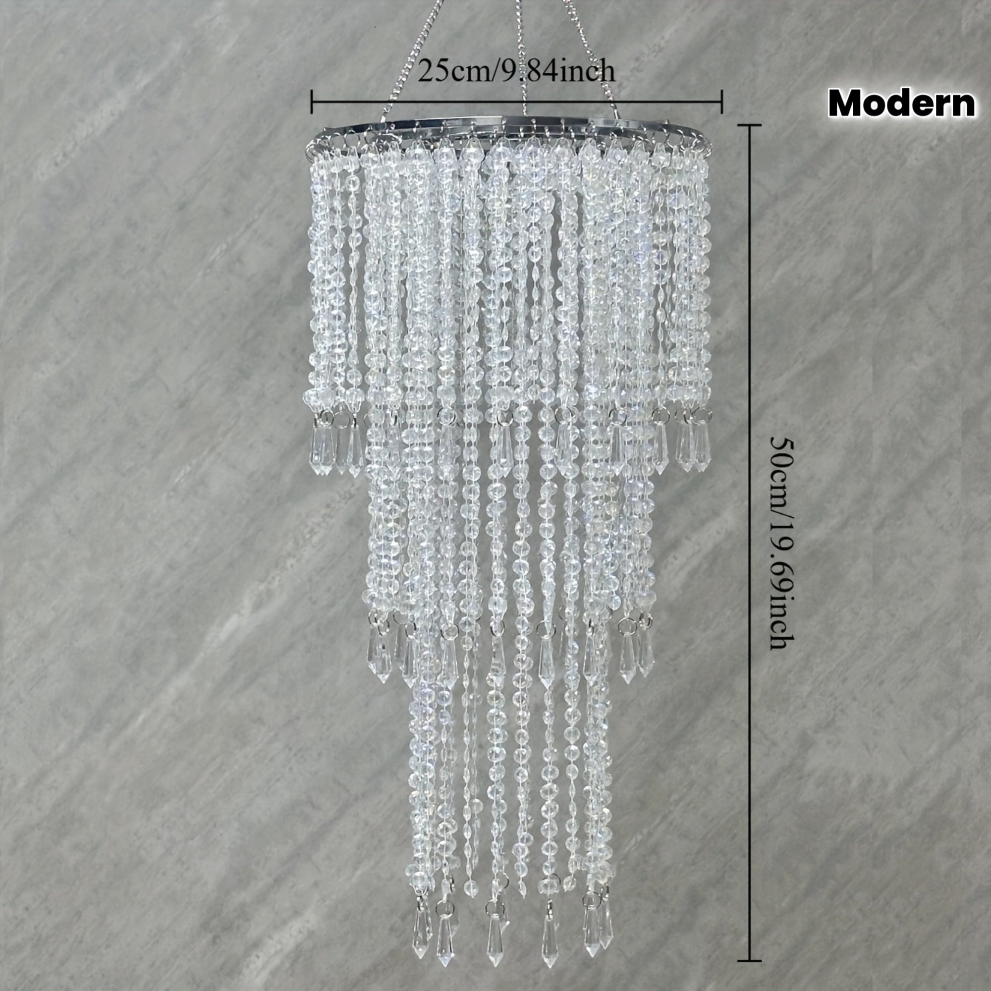 Vectolum wedding bridal room bedside colorful decorative modern bead hanging decoration (W25cm/9.84in x H50cm/19.69in), 3-layer bead decorative cover, ceiling pendant light bead decorative cover