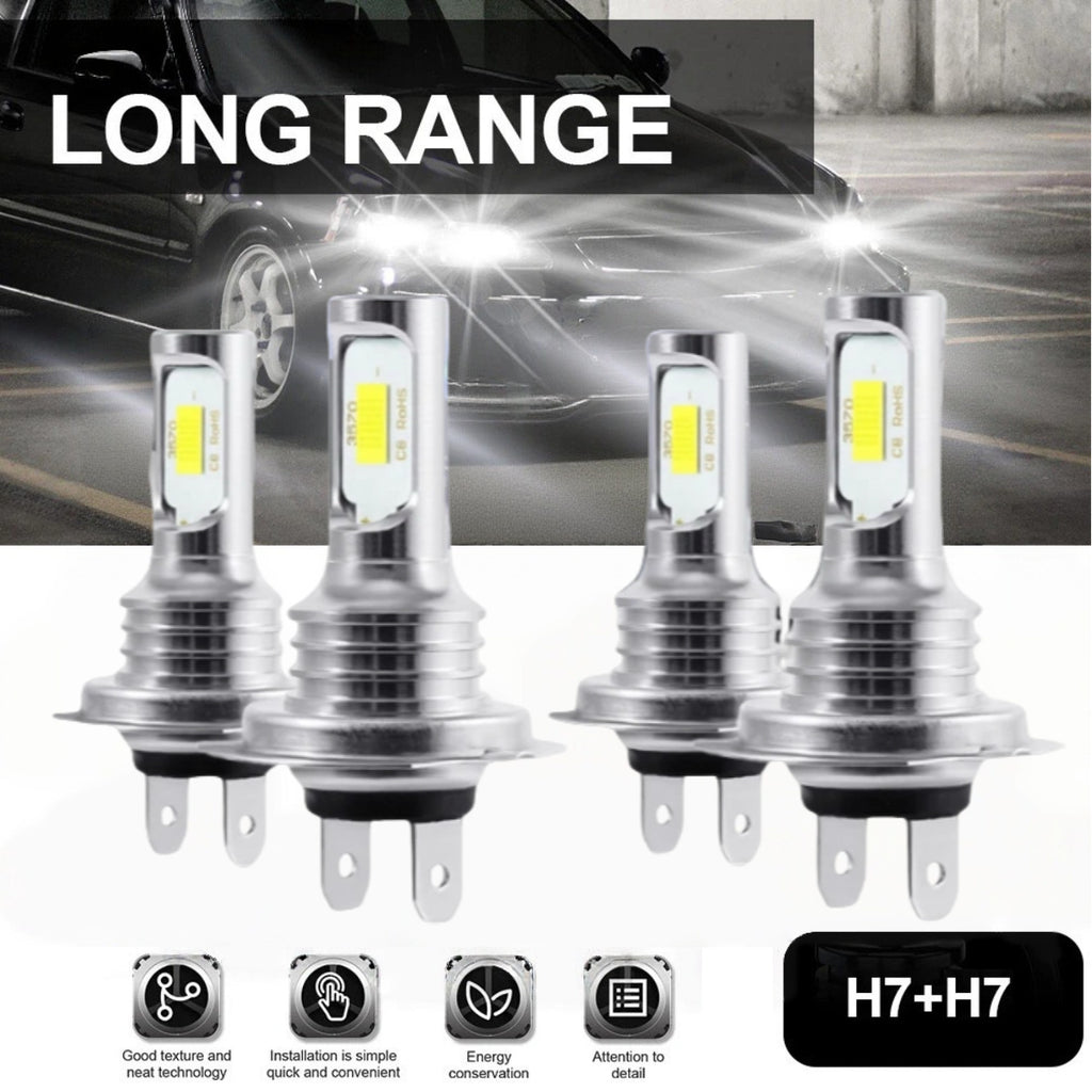 4-Pack H7 H7 LED Headlight Bulb Combo Set, High/Low Beam, 6000K High Brightness White Light, No Battery Included