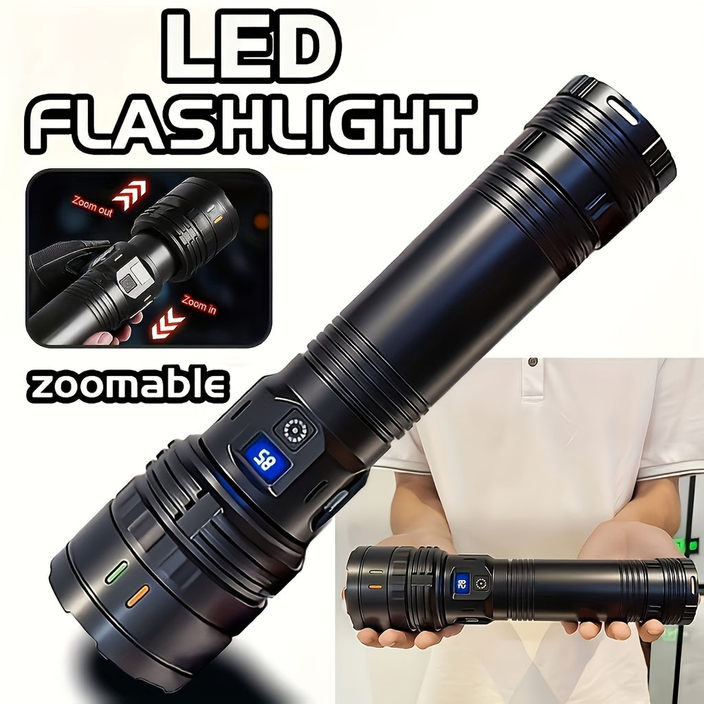 High Power LED Flashlight, Super Bright Adjustable Beam, Built-In High Capacity Lithium Battery, Durable ABS Material, IP44 Waterproof, Ideal for Camping Travel Patrol, Perfect Christmas Gift