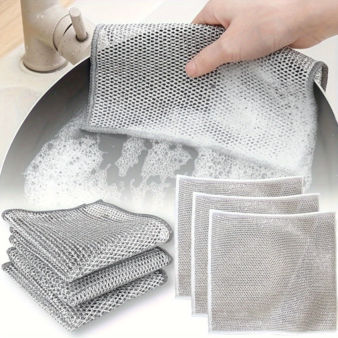 3/5/7Pcs Steel Wire Mesh Dishcloth, Metal Scouring Pad, Steel Wool Alternative, Household Cleaning Cloth, Oil-proof Mesh Rag, Kitchen Stove and Cookware Cleaning Tool, Essential Kitchen Supplies