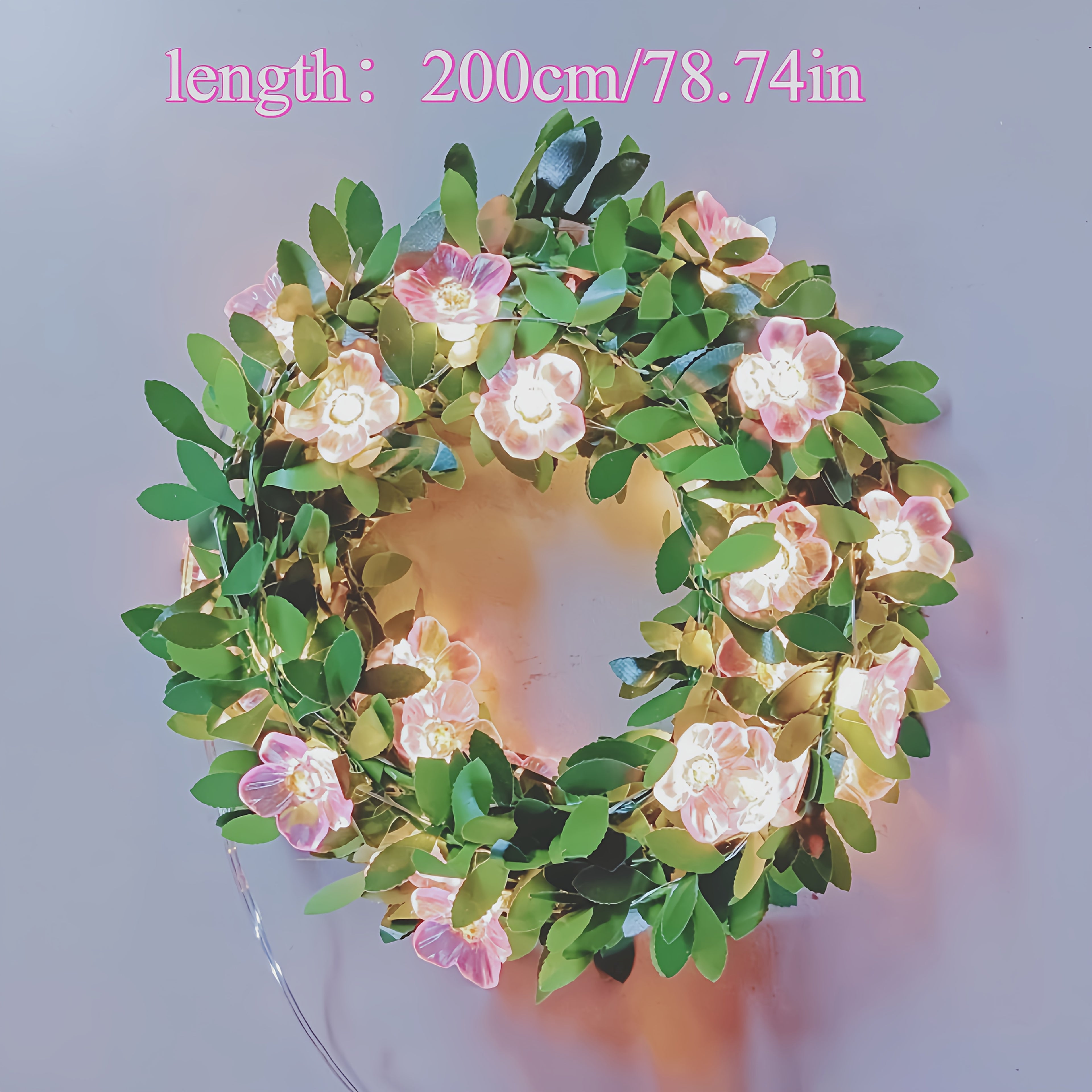 59/118英寸粉色樱花藤条铜线 LED 灯串 专用于室内照明装饰，可发光樱花藤条，适用于家庭卧室、客厅、甜品店、派对、婚礼现场，也是情人节送礼的理想之选