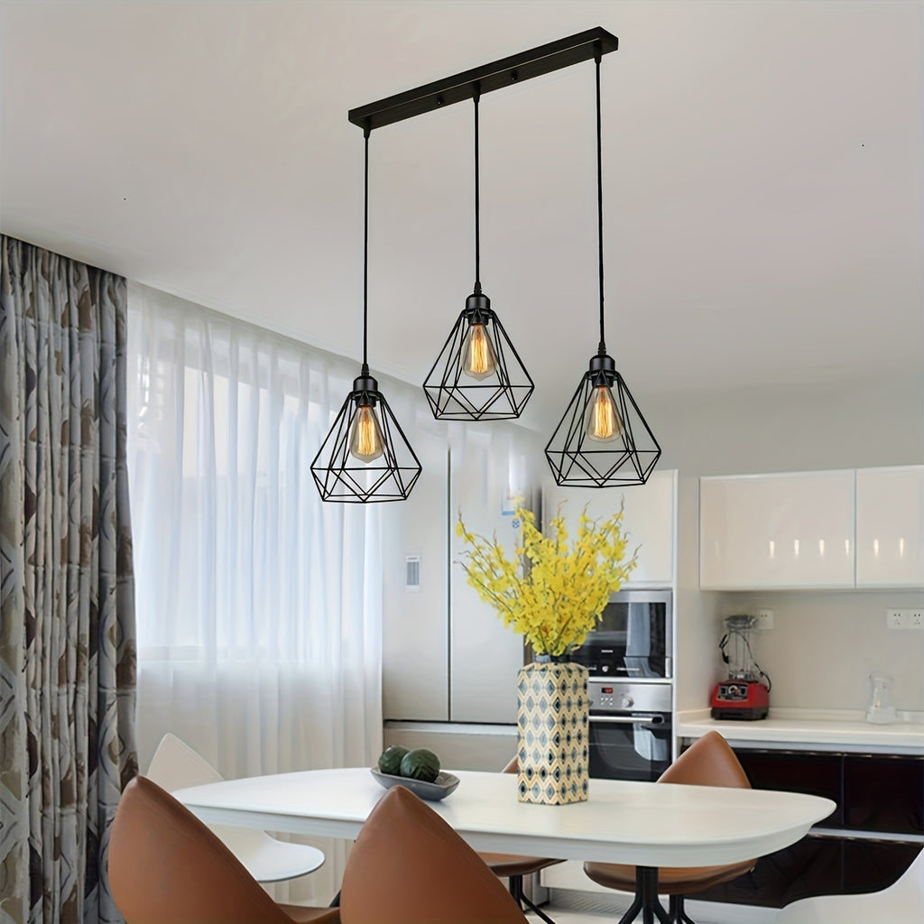 1 piece industrial vintage metal ceiling light, 3-head black pendant lamp shade set, semi-recessed installation, hardwired 85V-265V, mounting hardware included, suitable for kitchen island, living room, dining room - home gift, New Year