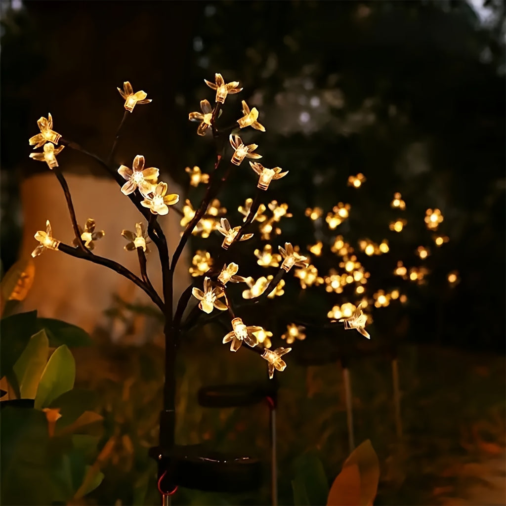 1pc/2pcs Solar Branch Cherry Blossom Light, Christmas Outdoor Courtyard Decorative Cherry Blossom LED Ground Insert Light Suitable for Garden Lawn Courtyard Patio Decoration, Path, Perfect Christmas Holiday Party Decoration Gift