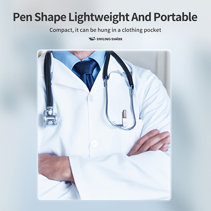 SMILING SHARK YK1960 LED Flashlight Mini Pen Style High Light White & Yellow Dual Light Source Type-C Charging Aluminum Alloy Body Pocket Clip Portable for Dental Ophthalmic Examination