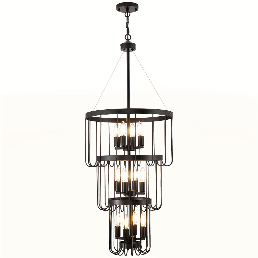Farmhouse lighting lantern trapezoidal pendant light, modern hall lighting fixture, large chandelier for entryway, high ceiling