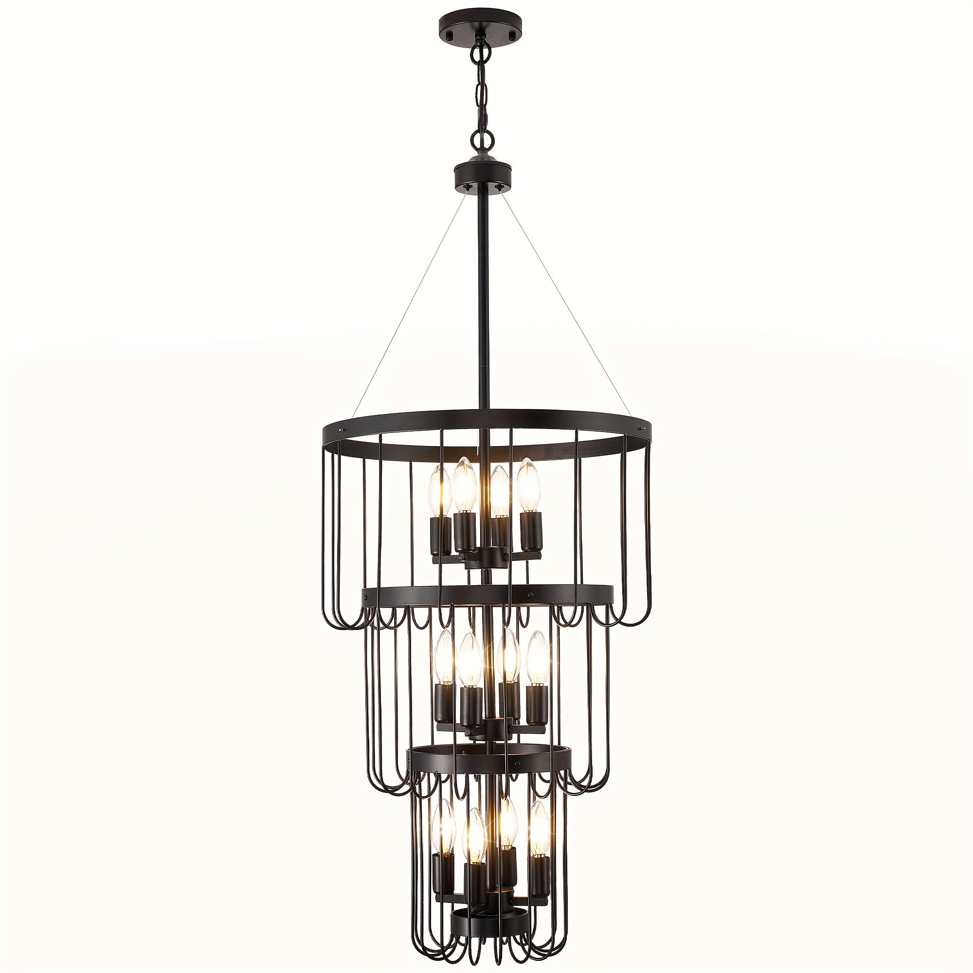 Farmhouse lighting lantern trapezoidal pendant light, modern hall lighting fixture, large chandelier for entryway, high ceiling