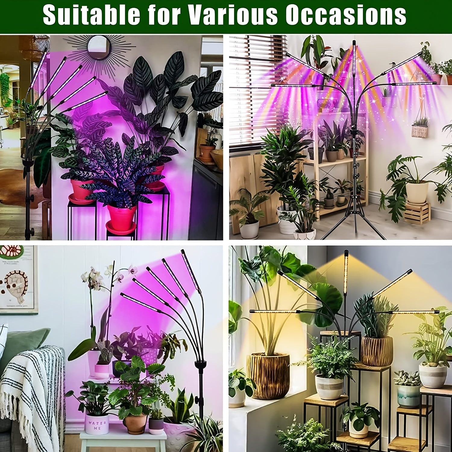 Triangle Stand Strip Plant Grow Light, 5-Head Rotatable Gooseneck Dimmable Timing Plant Light, 2.1m Height with USB Cable, Adjustable Brightness & Height, High Lumen, Indoor Supplemental Grow Light for Living Room