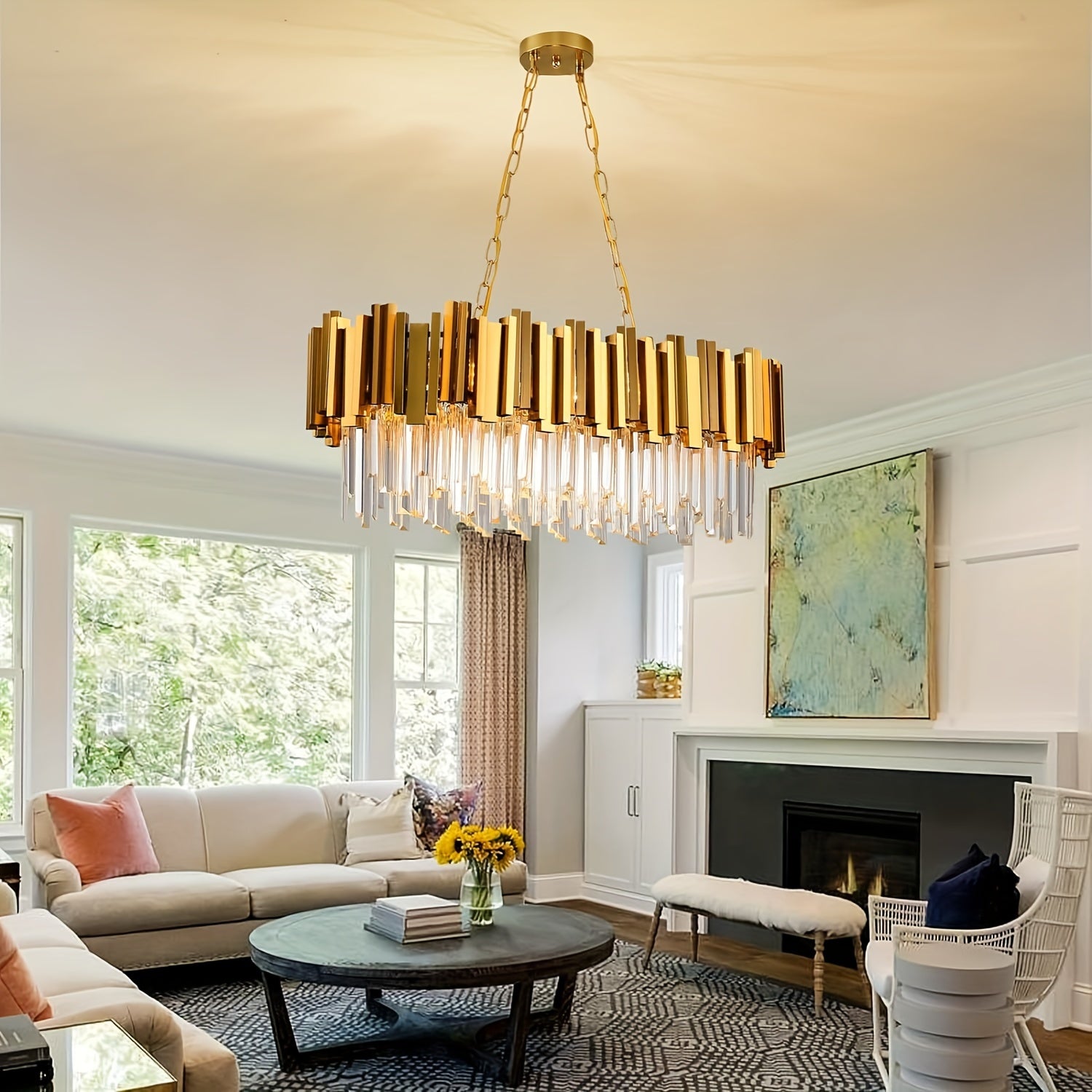 Crystal chandelier for dining room, gold pendant light, modern crystal chandelier lighting fixture, 8-light modern large chandelier fixture, for living room, kitchen island, L31.5*11.81 inches
