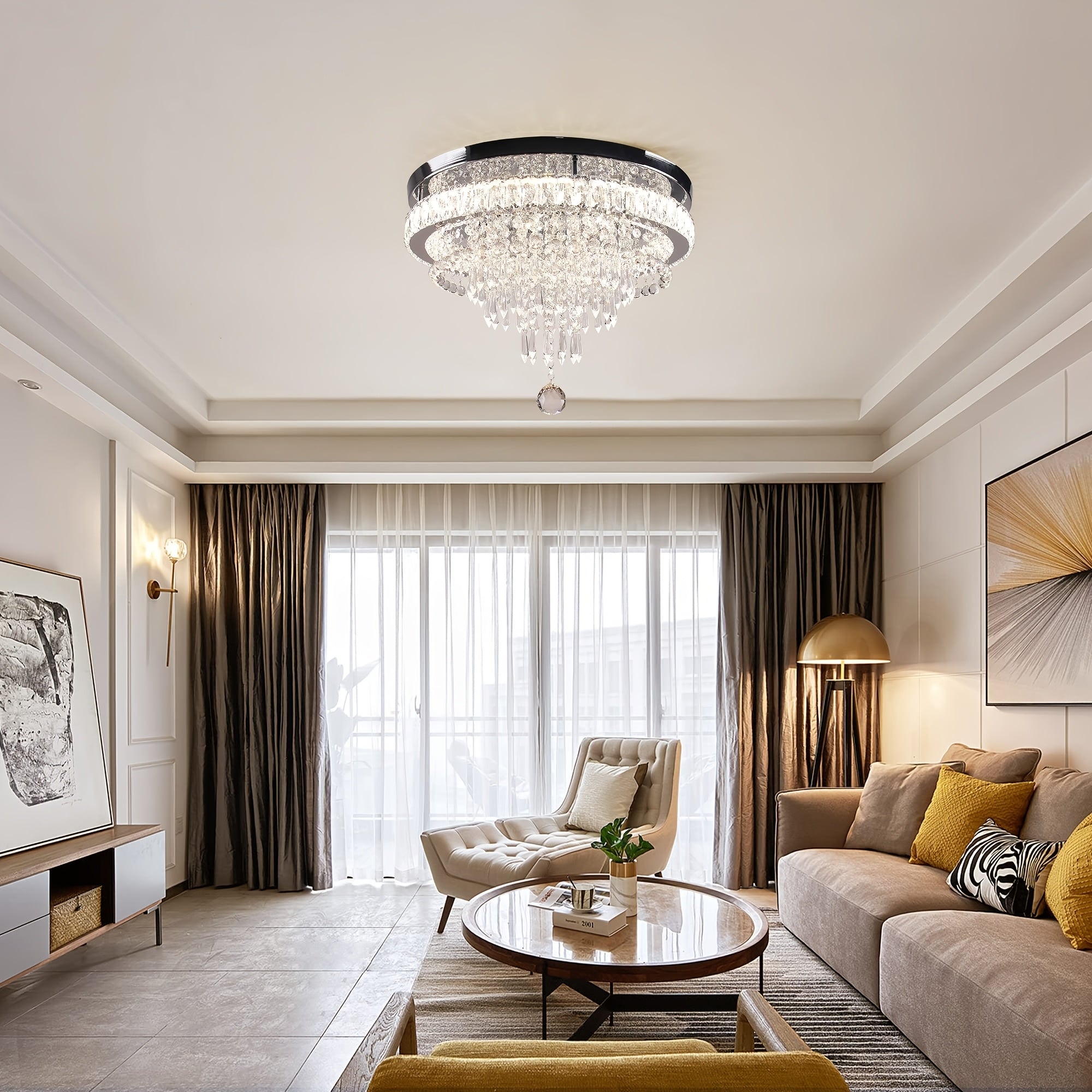 19.7-Inch Crystal Chandelier Crystal Ceiling Light LED Recessed Light Modern Pendant Light Suitable for Living Room Bedroom Dining Room (Cool White), Bedroom Chandelier, Fashion Chandelier, Elegant Chandelier