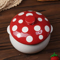 1 pc, Red Mushroom Bowl with Handle, Ceramic Soup Bowl with Lid, Porcelain Soup Pot for French Onion Soup, Pot Pie, Cereal, Chilled Storage, Pasta, Beef Stew, Microwave & Oven Safe