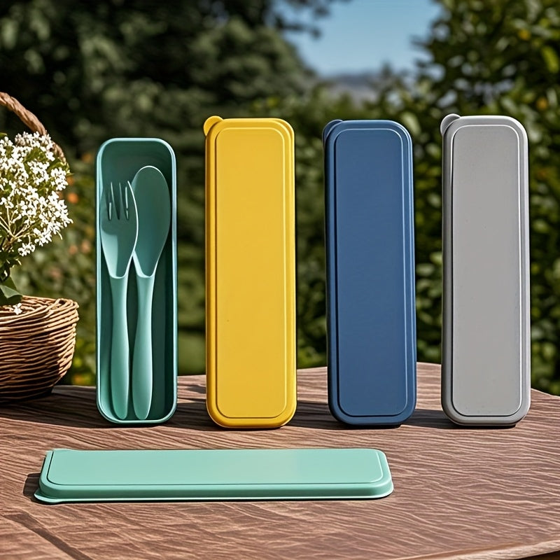 1 Set Outdoor Cutlery Set – Portable Spoon, Fork & Knife with Storage Case – Reusable Camping Utensil Set – Perfect for Work, School, Travel & Picnics