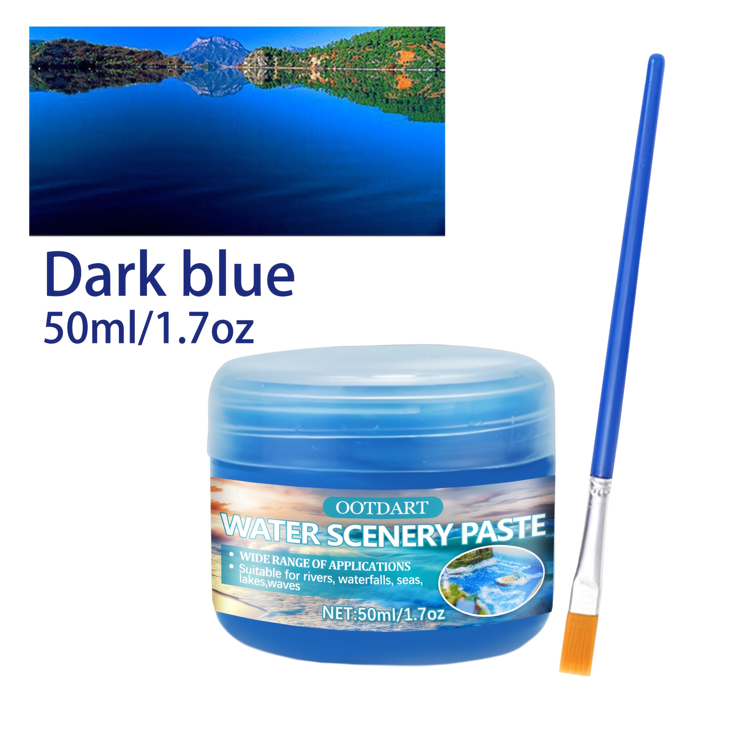 OOTDART 景观树脂海浪效果膏，适用于微缩模型 - 乡村风格海水凝胶，用于制作模型场景、动物主题花园微缩模型，打造逼真的海洋和河流景观模型 - 每瓶50毫升/1.7盎司, 有浅蓝色、深蓝色、湖蓝色和白色可选。