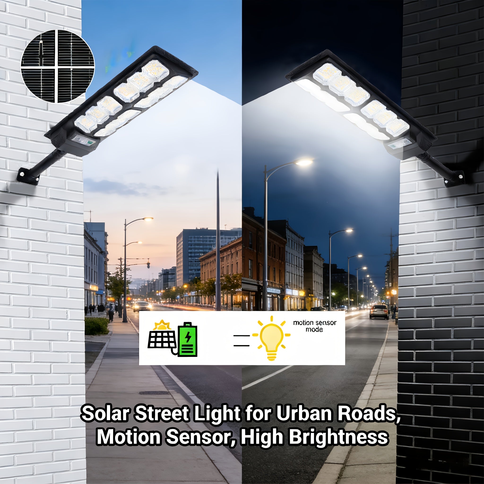 Outdoor Solar Wall Light with Motion Sensor Lighting, LED Cool White Solar Flood Light, High Brightness Solar Street Light, Larger Solar Panel, Easy Installation, Super Bright, Automatic ON/OFF, for Porch, Patio, Garage, Fence, Pathway, Wall