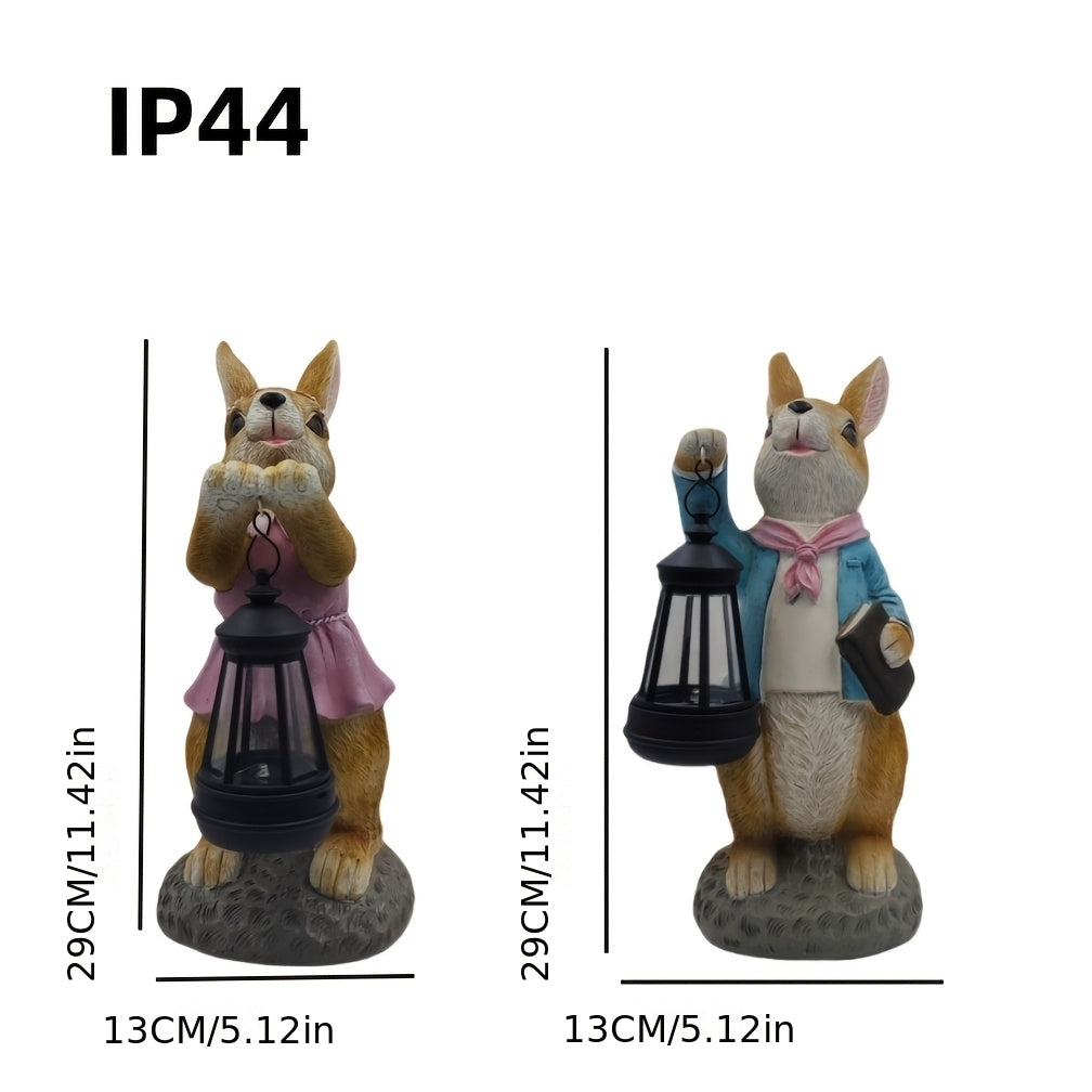 1PCS Solar Couple Rabbit Decorative Light, Cute Ornament, Courtyard Decorative Light, Creative Garden Light, Resin Statue Light, Suitable for Porch, Garden, Courtyard, Very Nice Gift