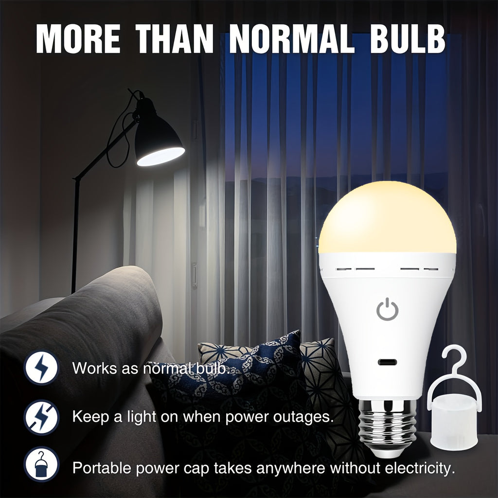 E27 rechargeable remote control timer bulb, backup battery bulb for wall lamps, niches and table lamps, magnetic bulb for non-hardwired fixtures, 3-color temperature dimmable emergency rechargeable bulb