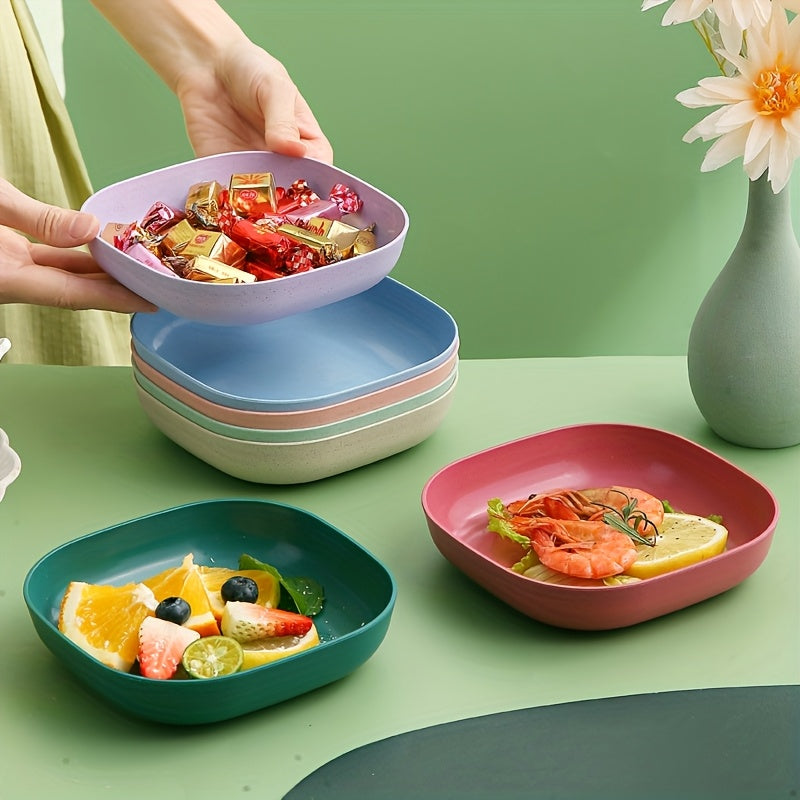 10 Wheat Straw Plastic Plates with 1 Tray – Random Mixed Color Set – Food Scrap Collection Tray – Stackable Portable Food Plate Set – Perfect for Parties, Picnics, Christmas, Daily Use – Durable & Safe for Cold/Hot Food