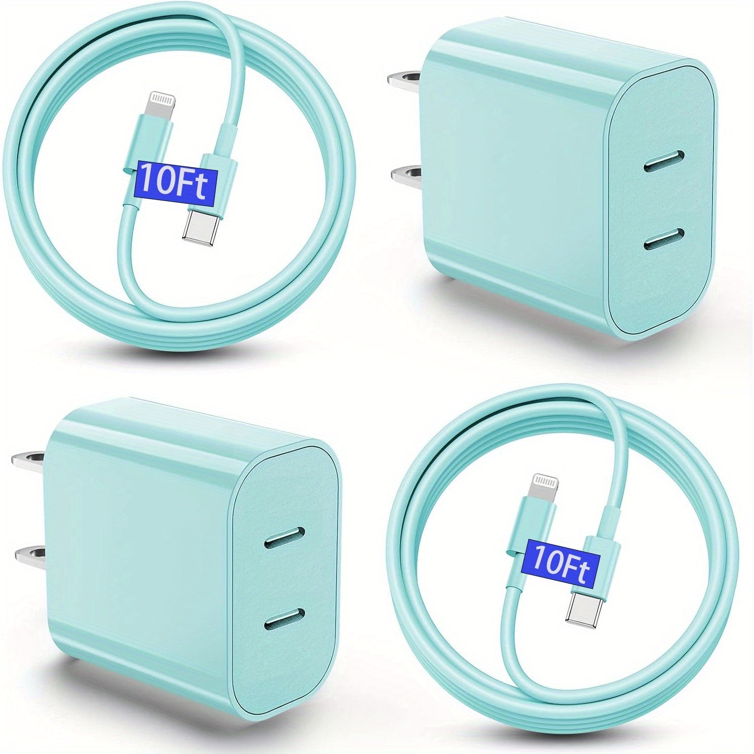 2Pack Color Quick Charger for iPhone Charger Fast Charging, 40W Dual USB C Wall Charger with 10ft Type C to Lightning Cord Fast Charging Cable for iPhone 13/ 14/ 12 Pro Max Plus/ 11, iPad, Fast Chargers for Multiple Devices, Cellphone Charger, Fast Charge