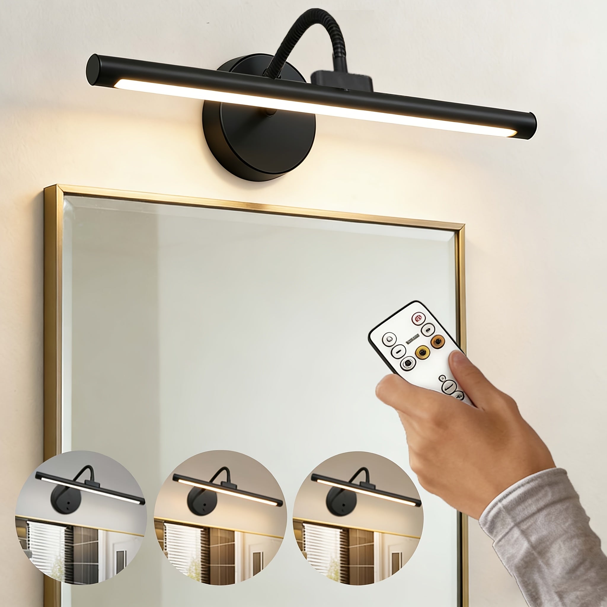 LED Wall Lamp, 3 Color Temperature Adjustment, 360° Adjustable Gooseneck Lamp Body, Remote and Button Dual Control, Removable Installation, Suitable for Wall, Above Mirror, Bedroom, Bathroom, Study, Bedside