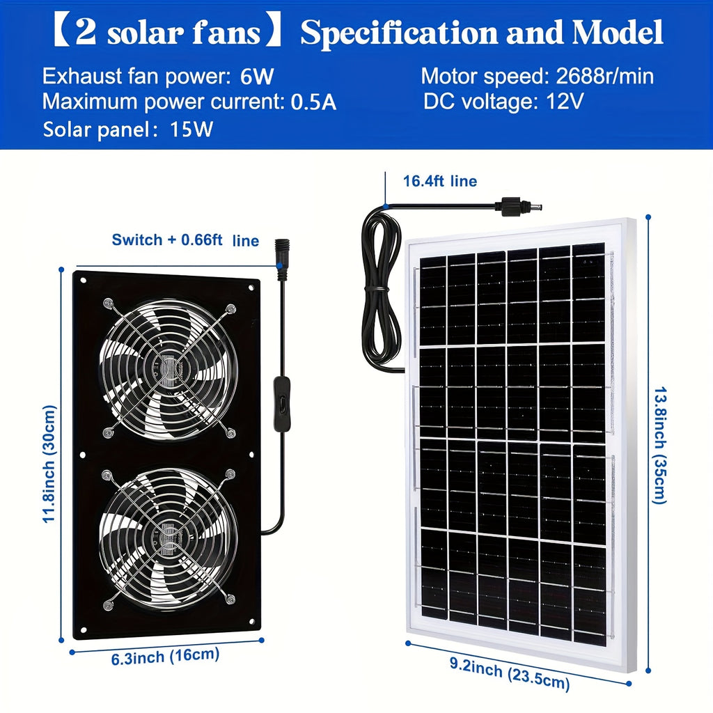 15W Solar Panel Exhaust Fan, High Airflow, with Backup Shutter, Ideal for Greenhouses, Attics, Chicken Coops, Garages and Basements