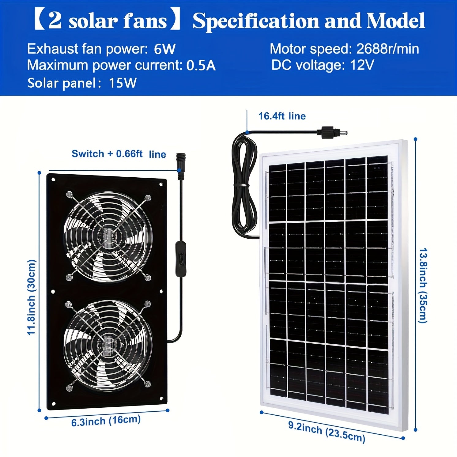 15W Solar Panel Exhaust Fan, High Airflow, with Backup Shutter, Ideal for Greenhouses, Attics, Chicken Coops, Garages and Basements