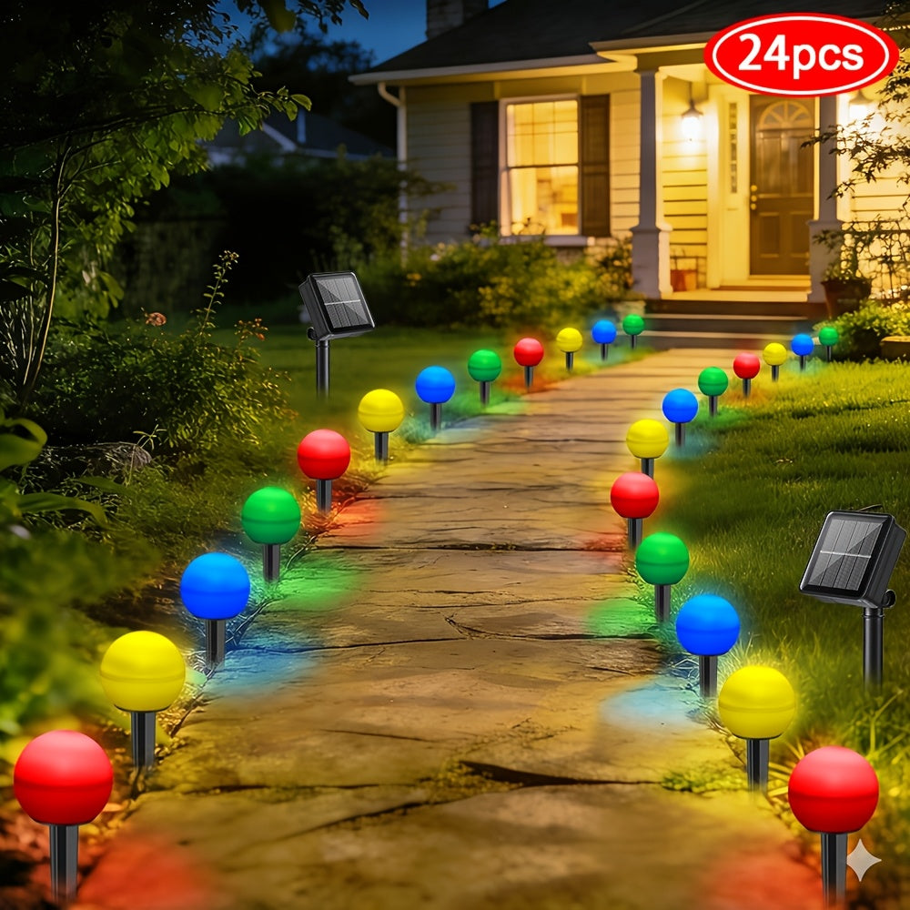 16/24PCS Solar LED Colorful Ball Christmas Lawn Light, Christmas Garden Light, Ground Insert Light, 8 Lighting Modes, IP44, Decorative Light for Christmas, New Year, Valentine's Day Party, Suitable for Garden, Courtyard, Path, Lawn, Driveway Decoration