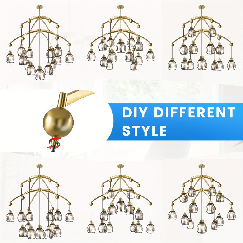 Adjustable farmhouse style pendant light, industrial metal cage ceiling light fixture