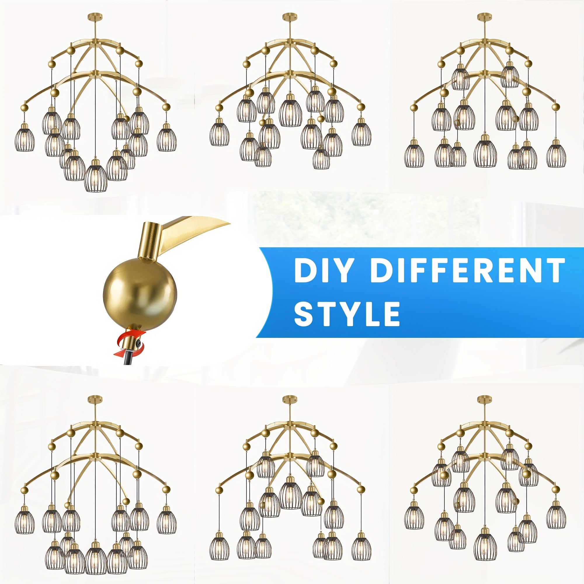Adjustable farmhouse style pendant light, industrial metal cage ceiling light fixture