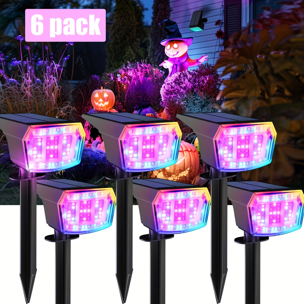 6-Piece Solar Spotlight Outdoor IP65 Waterproof, 9 Lighting Modes RGB Color Changing, Solar Landscape Spotlight 63 LED Warm White Light Courtyard Light – Perfect Choice for Halloween Christmas Decoration