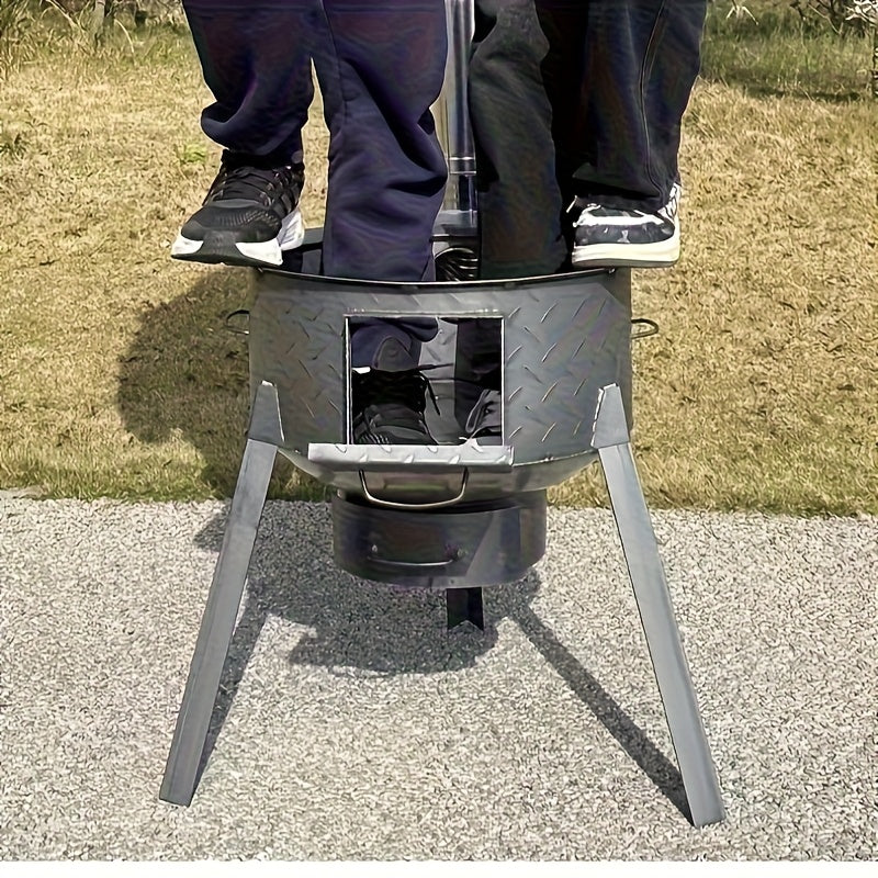 A New Type of Stove, Featuring a Thick Patterned Metal Surface & Extra-Thick Heat-Resistant Wood Base, Perfect for Outdoor Camping. With a Large Cooking Area