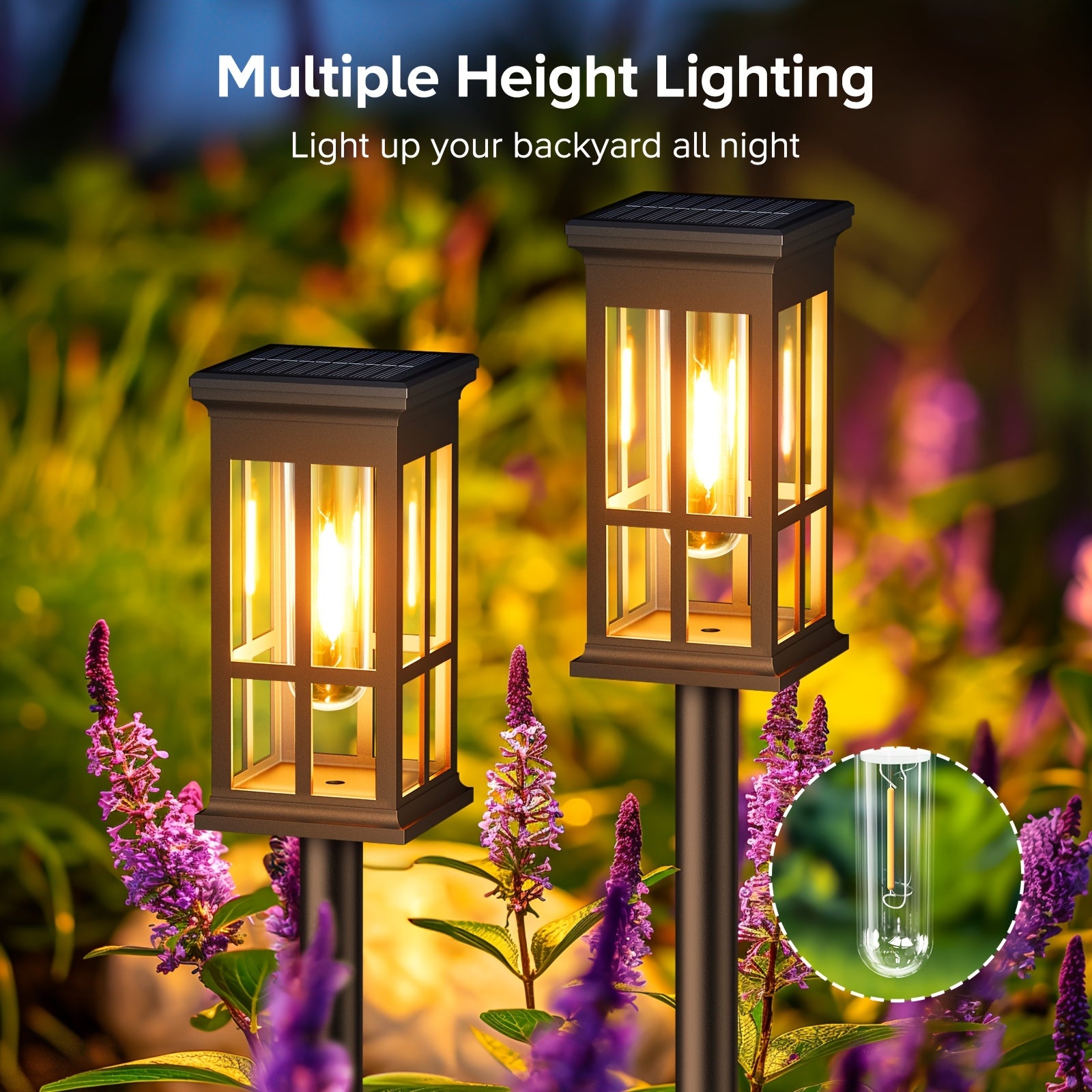 8-Piece Outdoor Bright Solar Path Light, Upgraded Outdoor Solar Light, Brightness Lasts Up to 12 Hours, Automatic On/Off Garden Light, Suitable for Landscape Courtyard, Patio Lawn, Path, Sidewalk, Driveway and Outdoor Decoration