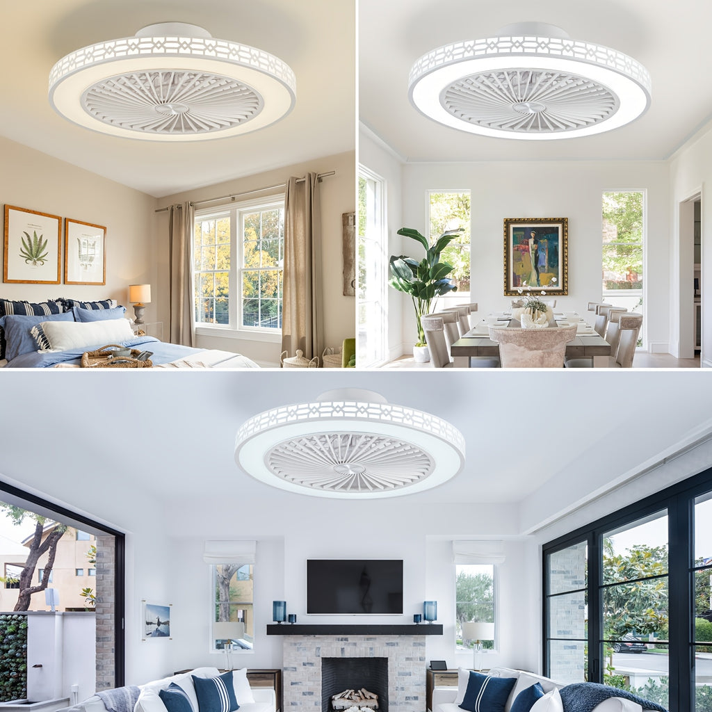 20 Inch Modern LED Ceiling Fan Light, Embedded Mount Design with Adjustable 3000K-6500K Lighting, Reversible Airflow for Better Air Circulation, Ideal for Office, Study, Bedroom and Indoor Spaces, Ceiling Fan Lamp