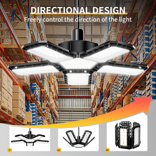 15000 Lumen Ultra-Bright Deformable LED Garage Light, E26/E27 Base Screw-In Installation, No Wiring Required, Equipped with 188 LED Chips, 360-Degree Adjustable Ceiling Light, Suitable for Garage, Basement, Workshop