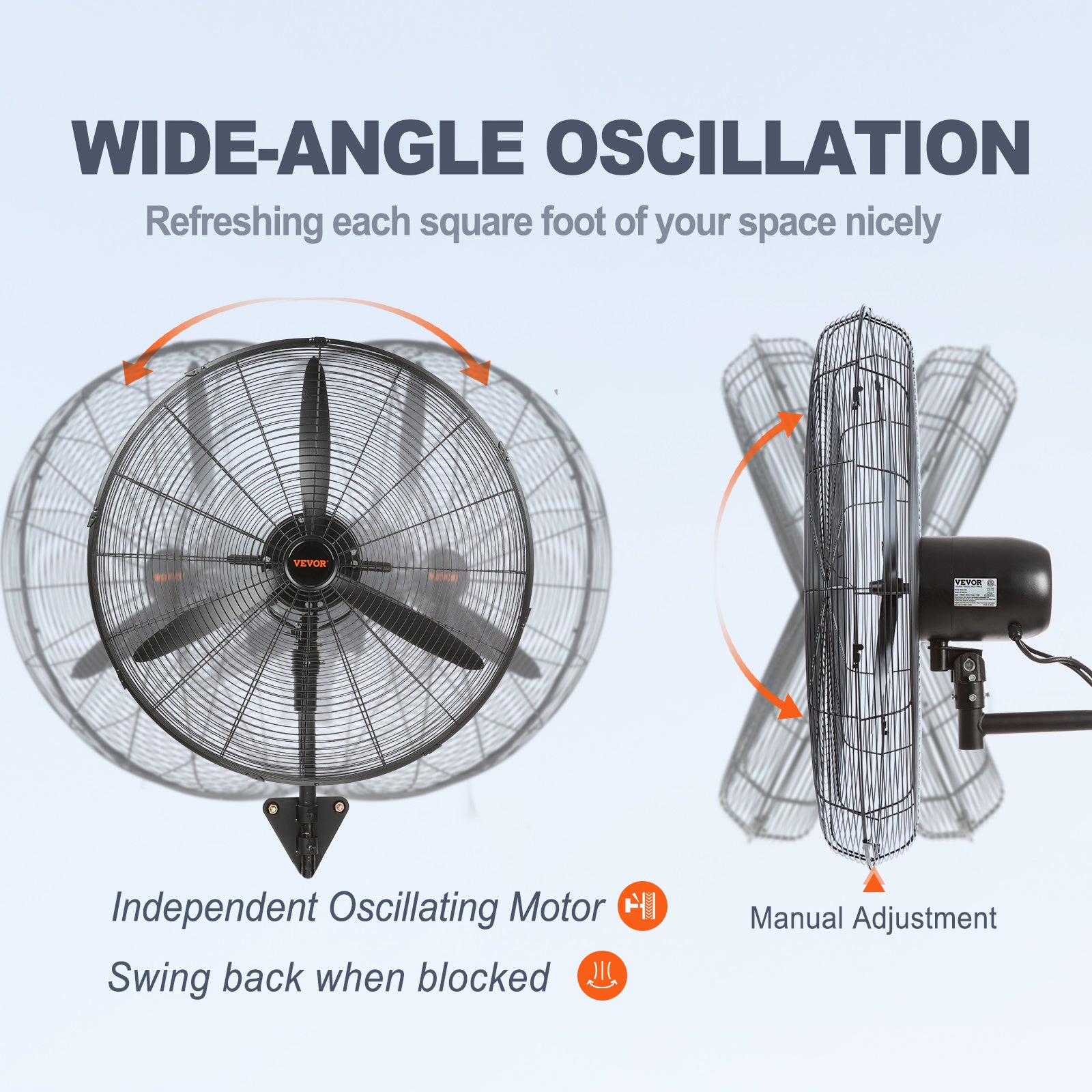 VEVOR Wall-Mount Misting Fan, 24"/30", 3-Speed High Velocity Max 7000 CFM / 9500 CFM, Waterproof Oscillating Industrial Wall Fan, Commercial/Residential for Warehouse, Greenhouse, Workshop, Black, ETL Listed