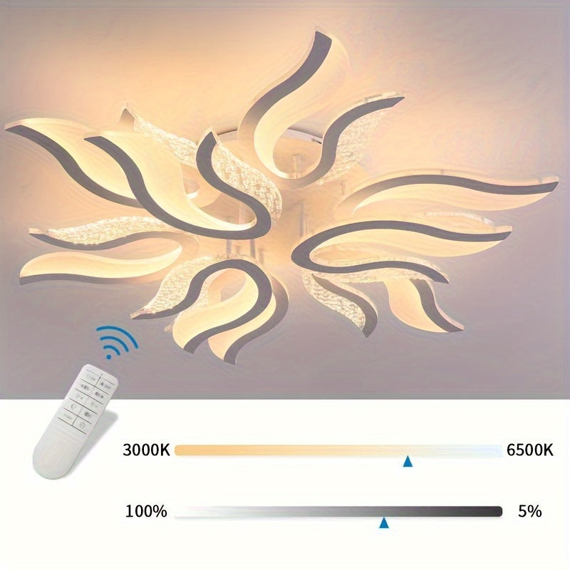 Qcyuui Modern Dimmable LED Ceiling Light - 37-Inch Large Recessed Pendant Light, Flame Shape, Semi-Flush Mount Lighting, Suitable for Living Room, Bedroom, Hallway - Energy Saving, Easy Installation, Dimmer Compatible (3000K-6500K
