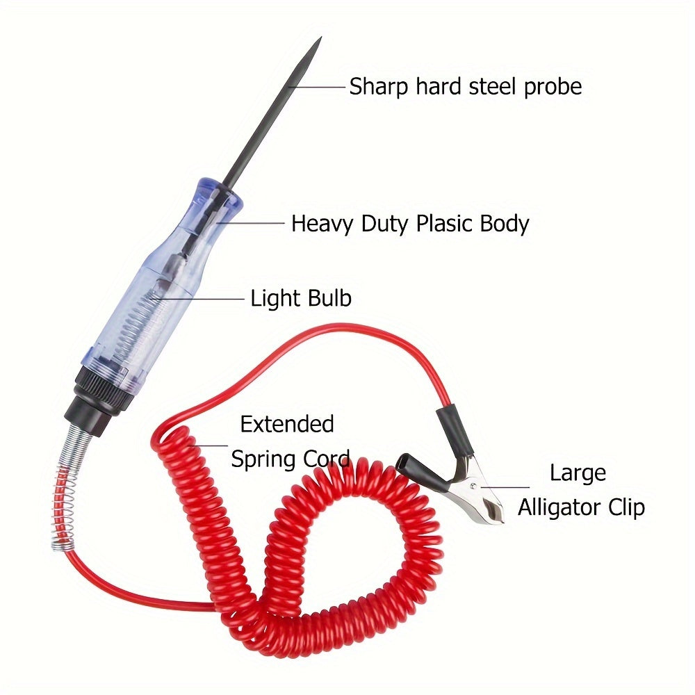 1 Car Truck Motorcycle Circuit Tester, DC 6V 12V 24V Probe Light System Test - Auto Current & Voltage Test Pen, Electrical Tester with Long Probe Pen & Bulb Display - Compact Design & Clip for Easy Use - Great for Auto & Motorcycle