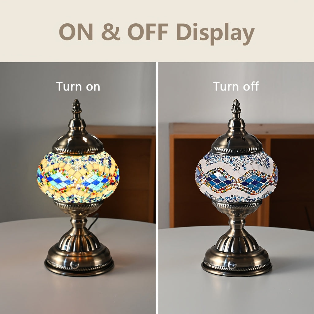 Turkish Moroccan style lantern, bronze base, colorful handmade mosaic glass, bohemian style night light, bedroom decoration, holiday gift (LED bulb included)