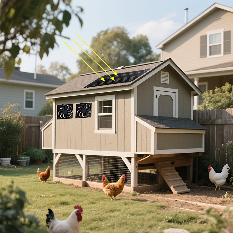 Mooye 1-Piece Solar Fan Kit for Chicken Coop and Pet House, 15W Solar Panel, Solar Powered, Ideal for Chicken Coop / Greenhouse / Shed Exhaust, Made of Insulated Material, Detachable PV Module, Easy Installation
