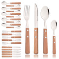 24-Piece Stainless Steel Cutlery Set with Wooden Handles – Mirror Polished Knife, Fork, Spoon & Tea Spoon – Vintage Flatware Set Service for 6 – Perfect for Home, Restaurant & Weddings