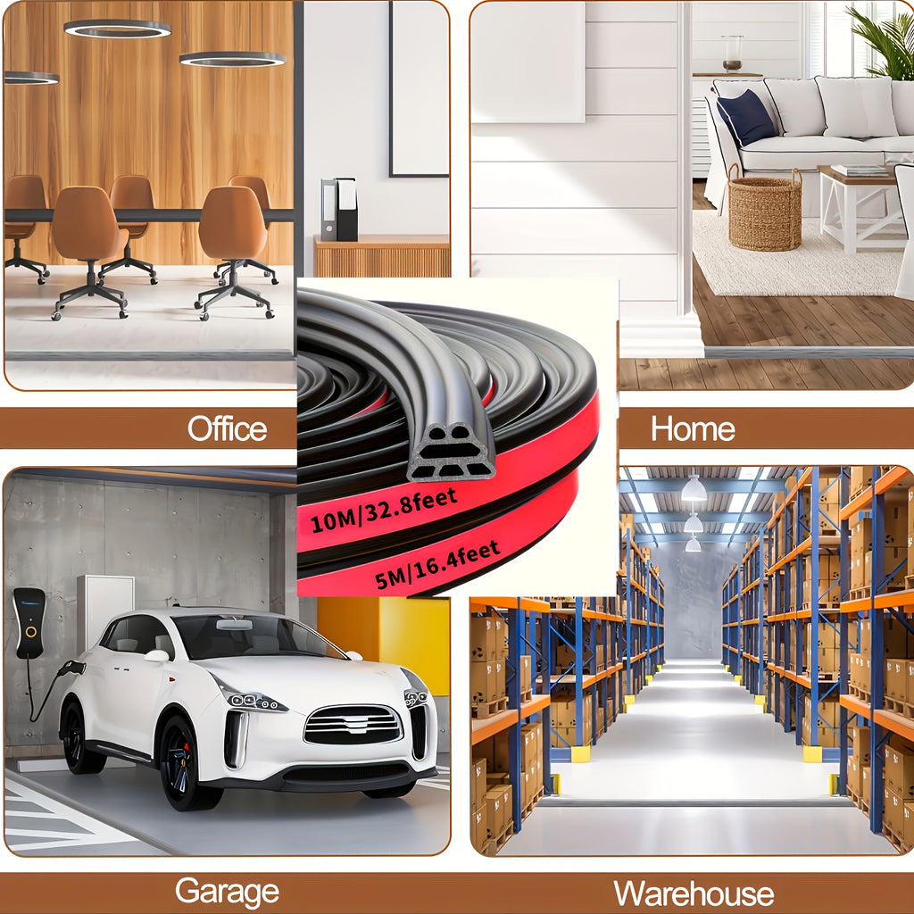 33FT Self-Adhesive Rubber Car Door Seal Strip - Waterproof, Noise Reduction, Multi-Chamber Design, Suitable for Front Doors, Hood and Trunk, Available in Two Sizes: 33FT and 16.4FT