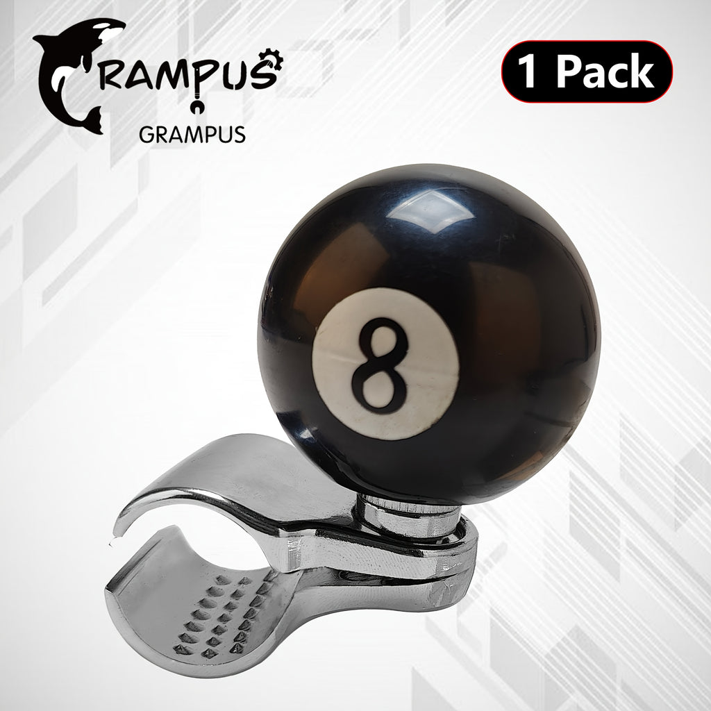 8 Ball Steering Wheel Knob Spinner - 360° Silky Rotation, One-Hand Driving & Reverse Operation, Stainless Steel & Resin, Black with White Number 8 Design, Suitable for Boats and Tractors